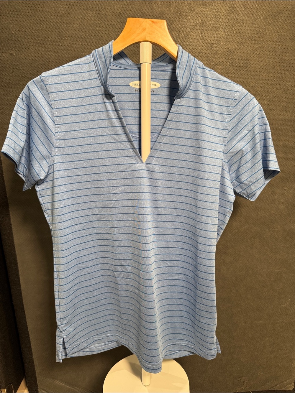 Peter Millar Blue Striped Short Sleeve V-Notch Top